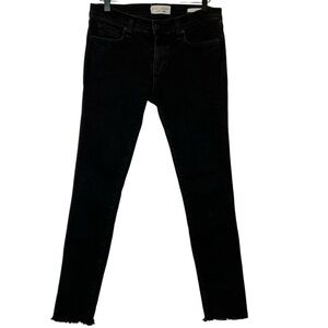 Nili Lotan Black Skinny Jeans Noir Wash Fringe Hem Size 26